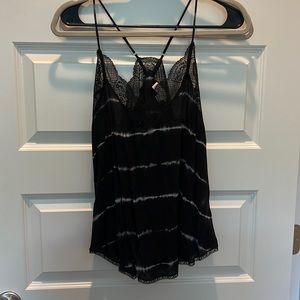 Love Stitch black and white cami with lace detail